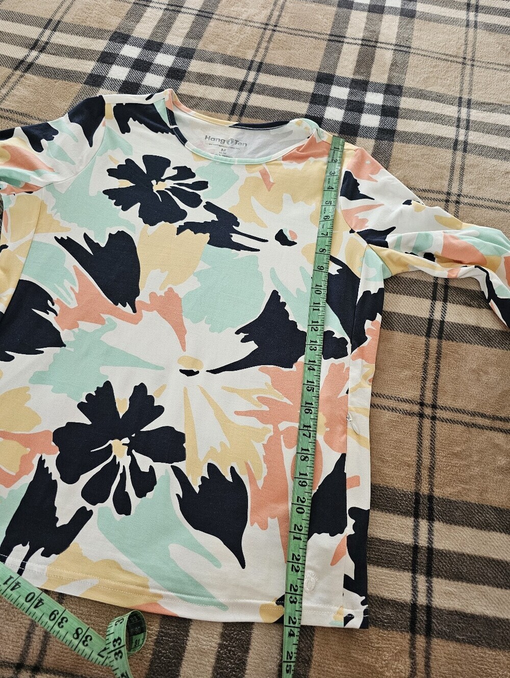 Hang Ten Floral Long-Sleeve Top in Pastel Mint, Peach & Navy - Picture 9 of 10
